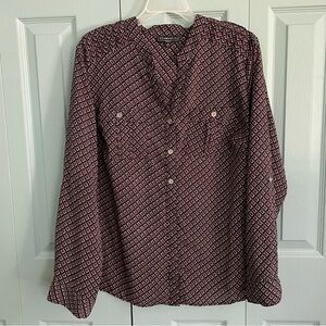 Elementz Womens Popover Button Up Blouse Top 1X Roll Tab Sleeve Professional